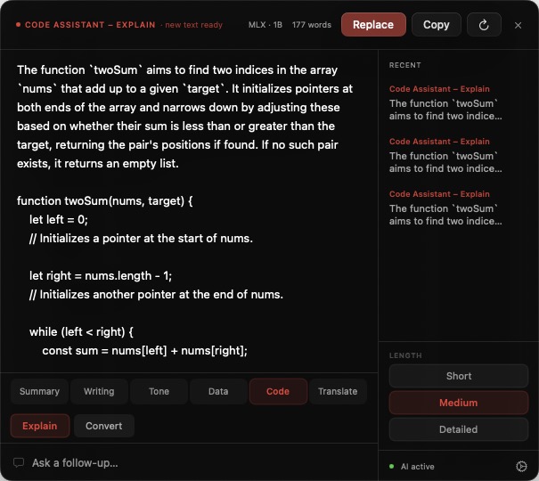 Omnili code assistant feature